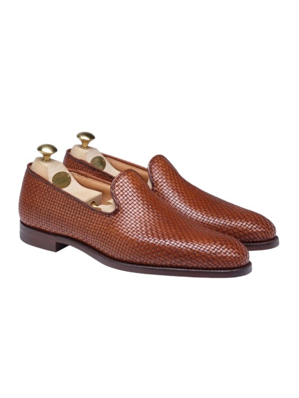 Crockett & Jones Men’s Kensington Brown Woven Leather Slip-On Loafers 7.5